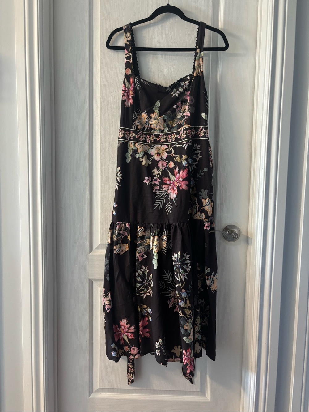 H&M Black Floral Backless Midi Dress with Pink & Cream Blooms